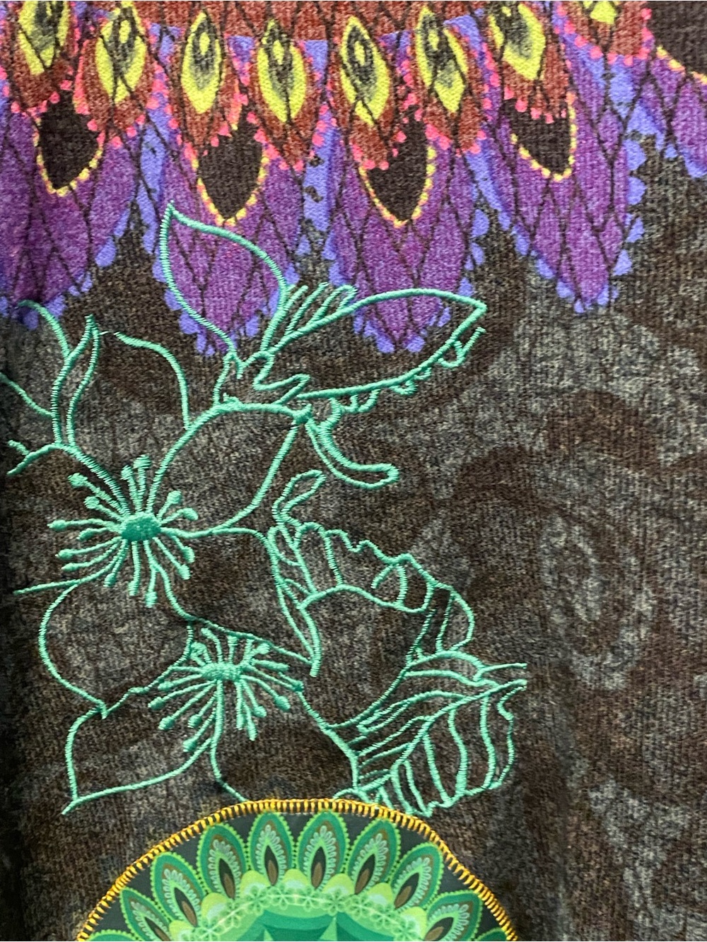 Desigual Women's Printed Long-Sleeved TwoferTop with Colorful Mandala Detail - Picture 5 of 8